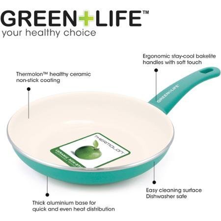 GreenLife Healthy Ceramic Non-Stick Soft Grip 8" Open Fry Pan, Turquoise N3