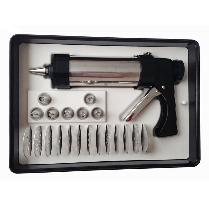 PER-LIFE Stainless Steel Deluxe Biscuit Press Cookie Gun Set Includes 13 Discs & 8 Icing Tips N2