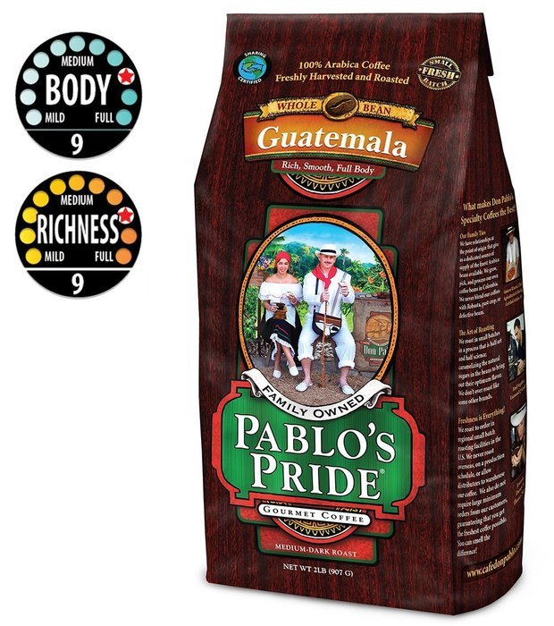 2LB Pablo's Pride Gourmet Coffee - Guatemala - Medium-dark Roast Coffee - Whole Bean Coffee - 2 Pound ( 2 lb )... N8