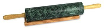 Creative Home Genuine Marble Stone Rolling Pin with Wooden Cradle, Green