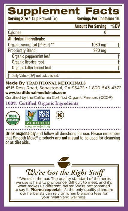 Traditional Medicinals Organic Smooth Move Tea, 16 Tea Bags (Pack of 6) N21