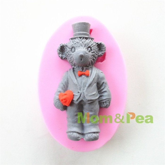 Mom&pea 0616 Mr. Bear Shaped Silicone Mould for Fondant Cake Sugar Paste Cake Decoration 3d Cake Toppers Mold...