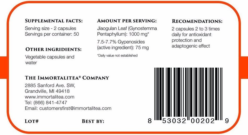 Jiaogulan (Gynostemma pentaphyllum) Veggie Capsules - Crushed Whole Jiaogulan Leaf - 100 Capsules - 500mg N2
