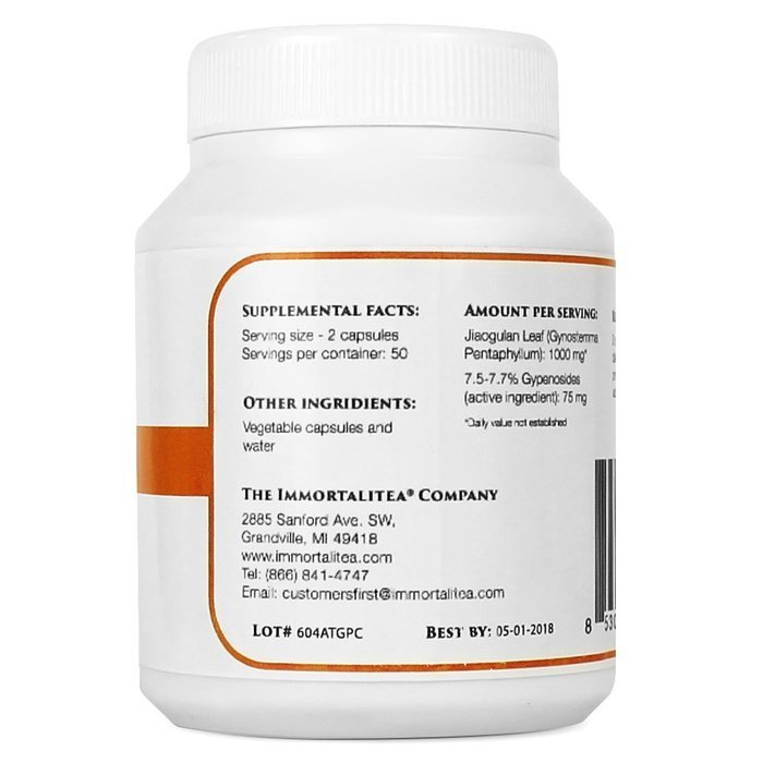 Jiaogulan (Gynostemma pentaphyllum) Veggie Capsules - Crushed Whole Jiaogulan Leaf - 100 Capsules - 500mg N4