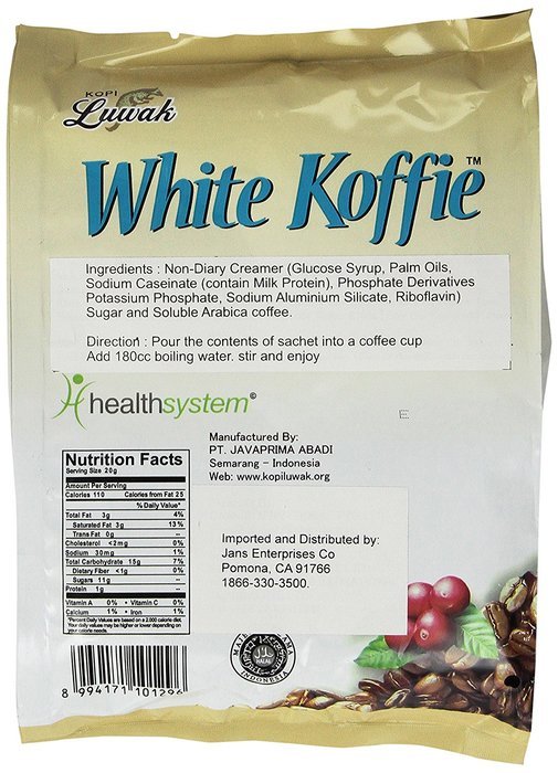 LUWAK White Koffie LOW ACID (3in1) Instant Coffee 13.5oz, Pack of 20 sachets N2