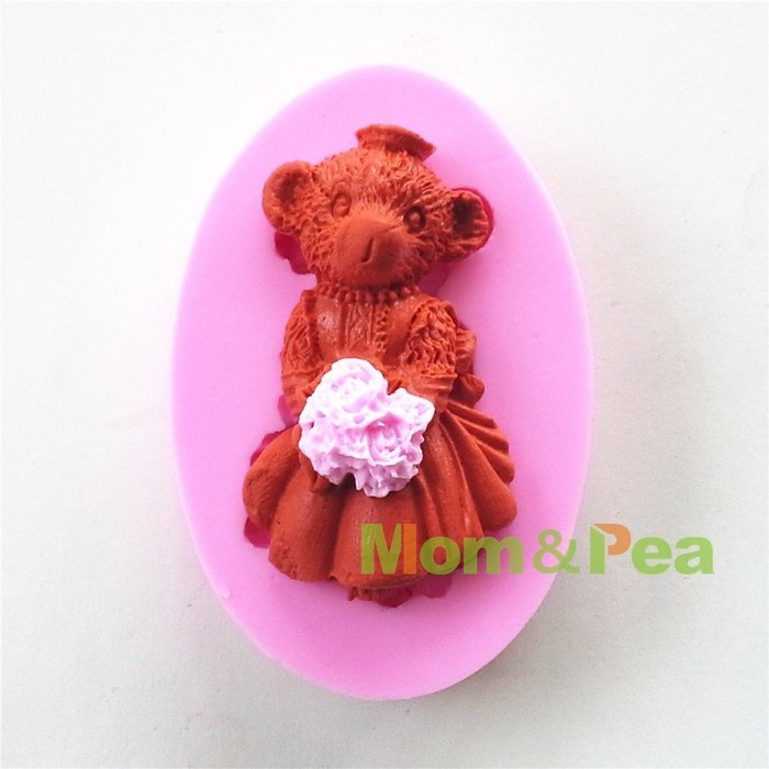 Mom&pea 0617 Ms. Bear Shaped Silicone Mould for Fondant Cake Sugar Paste Cake Decoration 3d Cake Toppers Mold...
