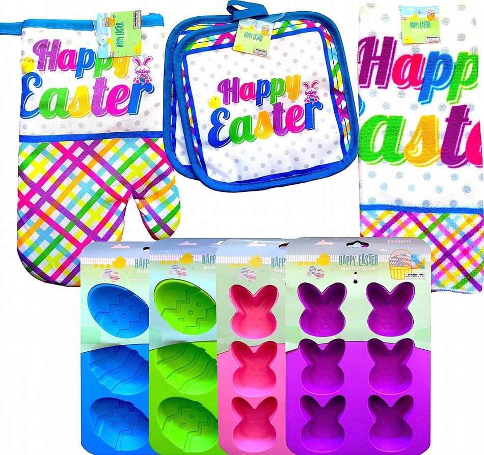 Happy Easter Kitchen Bakeware Supplies Bakeware Starter Set, Oven Mitt, Kitchen Towel,pot Holder, and Baking Mold... N10