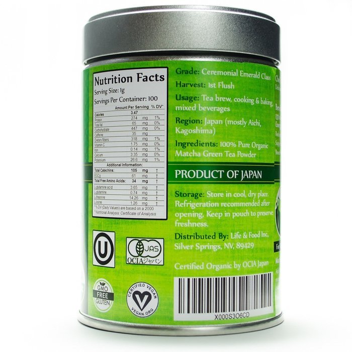 Organic Ceremonial Matcha (Emerald Class 100g) Chef's Choice Quality Japanese Matcha Powder For Beverages, Baking... N2