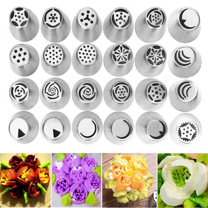 24Pcs DIY Russian Icing Piping Nozzles Tips Cake Decorating Pastry Baking Tool N3