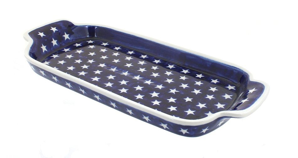Polish Pottery Stars Bread Plate with Handles
