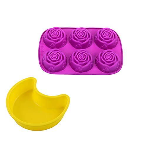 2win2buy DIY Yellow Mini Moon Food Grade Soft Silicone Cookie Muffin Candy Baking Mold&6-CUPS Mini Silicone Flower...