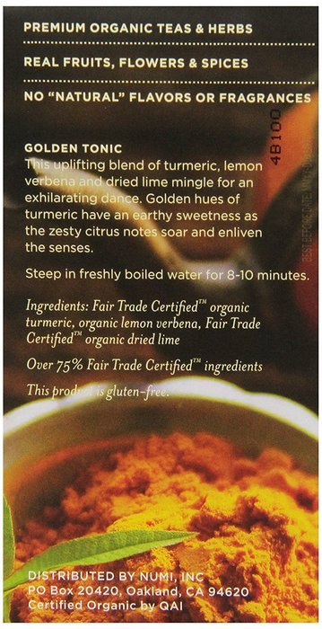 Numi Organic Turmeric Tea - Amber Sun, Blended w/ Rooibos, Cinnamon & Vanilla, 12 non-GMO Tea Bags, 3 Count N6