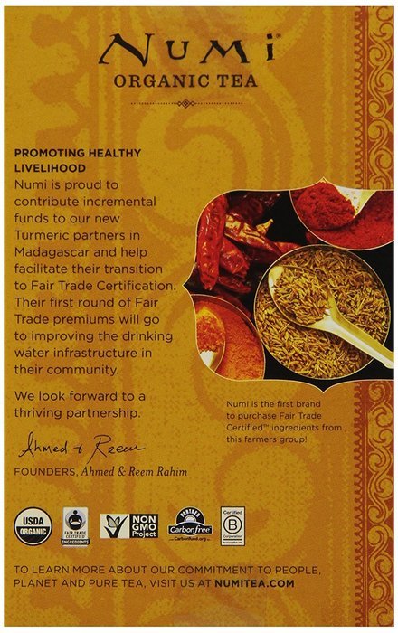 Numi Organic Turmeric Tea - Amber Sun, Blended w/ Rooibos, Cinnamon & Vanilla, 12 non-GMO Tea Bags, 3 Count N8