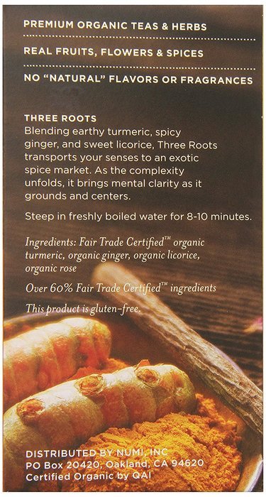 Numi Organic Turmeric Tea - Amber Sun, Blended w/ Rooibos, Cinnamon & Vanilla, 12 non-GMO Tea Bags, 3 Count N11