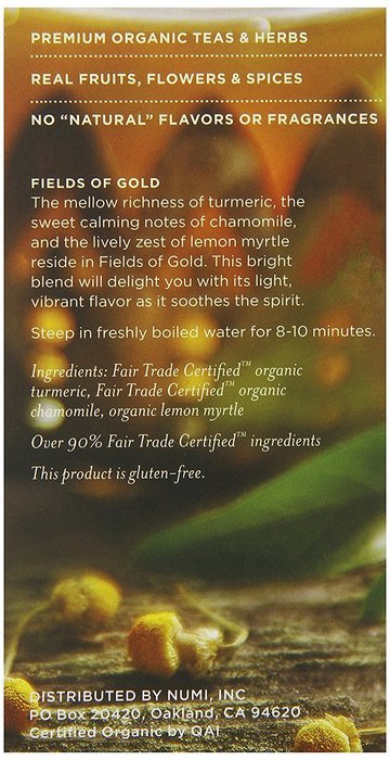 Numi Organic Turmeric Tea - Amber Sun, Blended w/ Rooibos, Cinnamon & Vanilla, 12 non-GMO Tea Bags, 3 Count N15