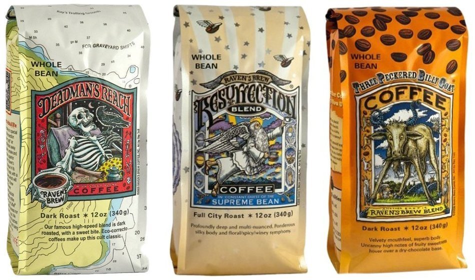 Raven's Brew Whole Bean Coffee Variety Pack, Number 1, 12 Ounce (Pack of 3)
