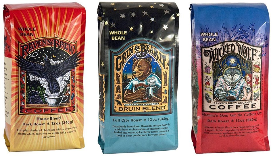 Raven's Brew Whole Bean Coffee Variety Pack, Number 1, 12 Ounce (Pack of 3) N9