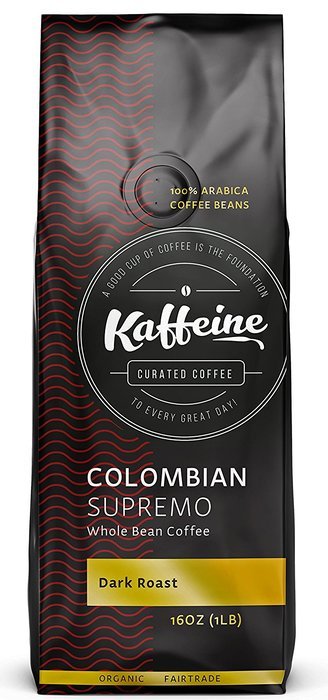 Kaffeine Koffee Organic Colombian Supremo Dark Roast Whole Bean Specialty Gourmet Coffee (2 LB) N5