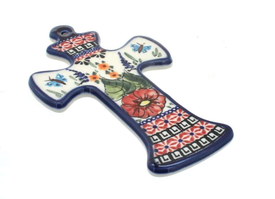 Polish Pottery Floral Butterfly Cross