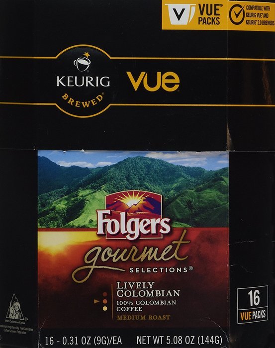 32 Count - Folgers Gourmet Selections Lively Colombian Coffee Vue Cup For Keurig Vue Brewers N2