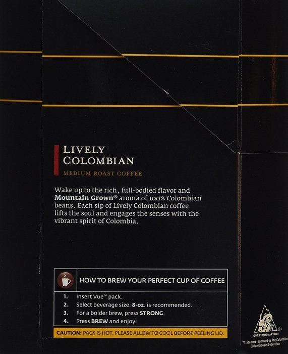 32 Count - Folgers Gourmet Selections Lively Colombian Coffee Vue Cup For Keurig Vue Brewers N4