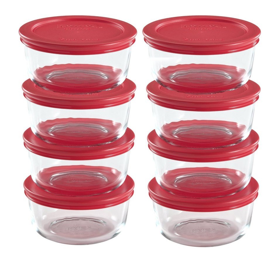 Pyrex 6022369 Storage 14-Piece Round Set, Clear with Blue Lids N5
