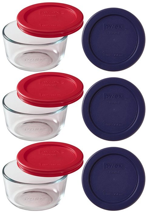 Pyrex 6022369 Storage 14-Piece Round Set, Clear with Blue Lids N6