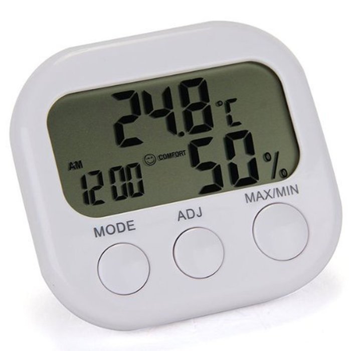White In/Outdoor Humidity LCD Digital Indoor Thermometer Hygrometer Gauge Clock