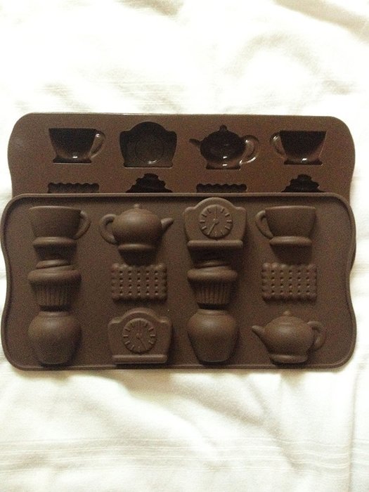 " IT'S TEA TIME " SILICONE cake cookie chocolate soap MOULD ice cube tray , includes cup , tea pot , clock , biscuit...
