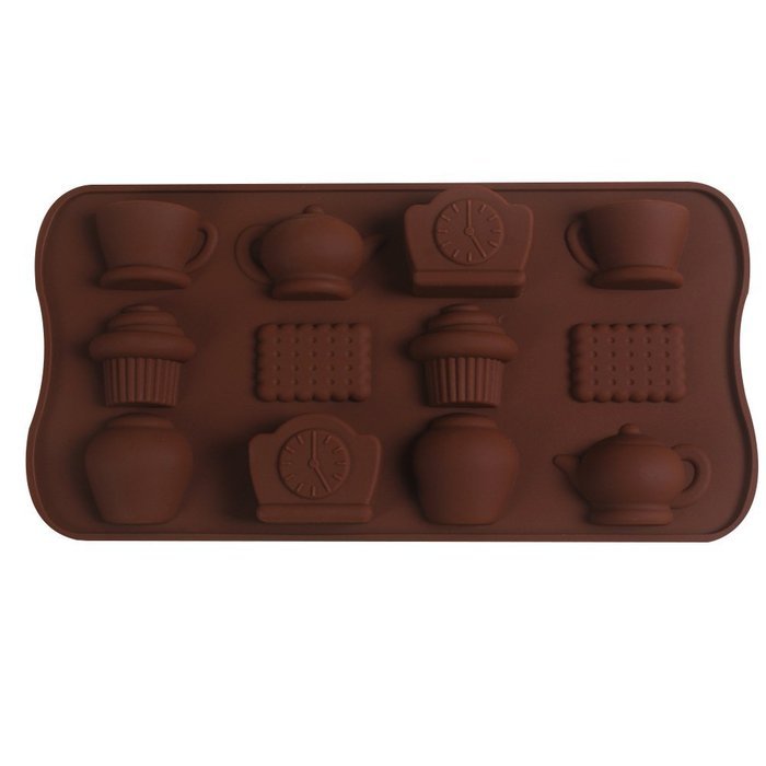 BlueTop(TM) Silicone Cake Chocolate Candy Bread Mold and Baking Pan Tray DIY Mould (12 cavity clock and tea pot)