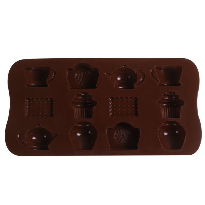 BlueTop(TM) Silicone Cake Chocolate Candy Bread Mold and Baking Pan Tray DIY Mould (12 cavity clock and tea pot) N2