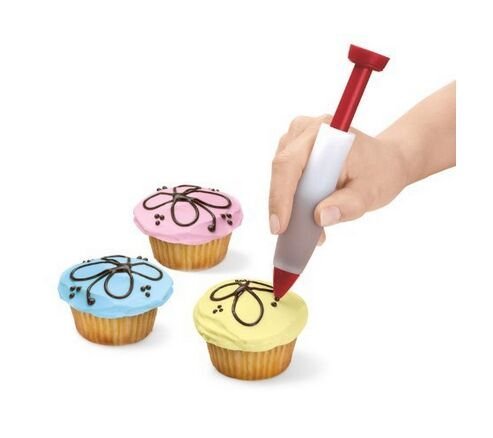 Interbusiness Food Decorating Pen Cake Pastry Cookie Icing Decorating Silicone Syringe Pen (Red Flat) N6