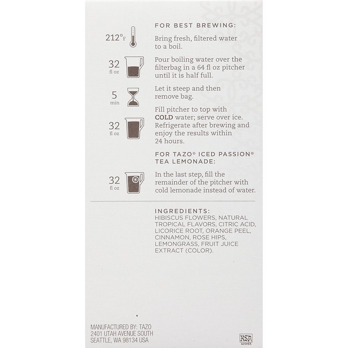 Tazo Filter Bag Tea, Passion Iced, 24 Count N5