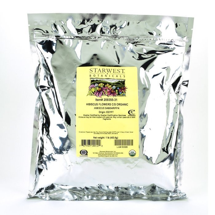 Starwest Botanicals Organic Egyptian Hibiscus Flowers Tea Loose Cut and Sifted, 1 Pound Bulk N2