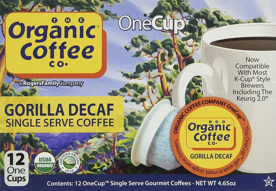 The Organic Coffee Co. OneCup, Gorilla Decaf, 36 Single Serve Coffees N10