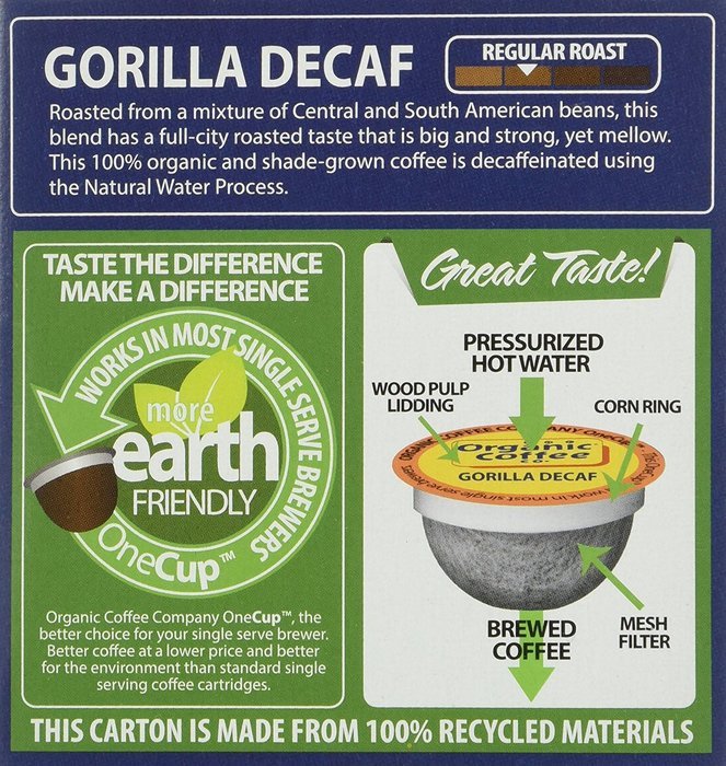 The Organic Coffee Co. OneCup, Gorilla Decaf, 36 Single Serve Coffees N11