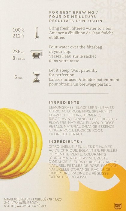 Tazo Wild Sweet Orange Filter Bag Tea, 24-Count Packages (Pack of 6) N4