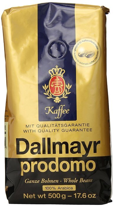 Dallmayr Gourmet Coffee, Prodomo (Whole Bean), 500g Vacuum Packs (Pack of 2)