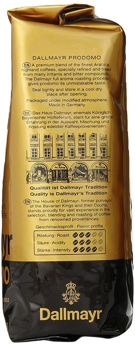 Dallmayr Gourmet Coffee, Prodomo (Whole Bean), 500g Vacuum Packs (Pack of 2) N3