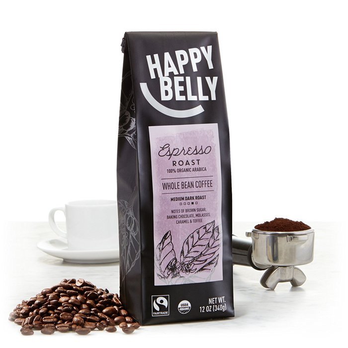 Happy Belly French Roast Organic Fairtrade Coffee, Dark Roast, Whole Bean, 12 ounce N17