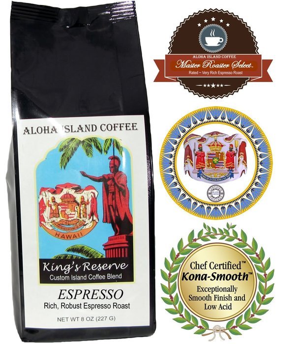PLATINUM Light Roast, Kings Reserve Kona Hawaiian Coffee Blend, 8 Oz Ground N14