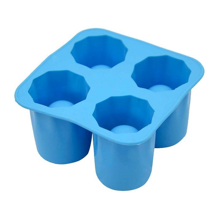 BleuMoo 4-Cup Ice Cube Shot Shape Silicion Shooters Glass Freeze Mold Maker Tray Party Blue