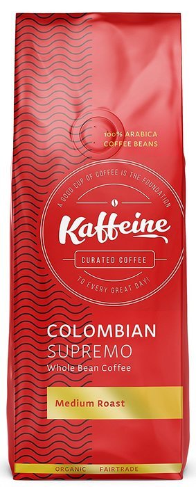 Kaffeine Koffee Organic Colombian Supremo Medium Roast Whole Bean Specialty Gourmet Coffee (2 LB)