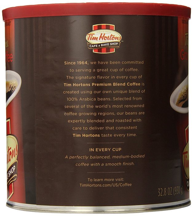Tim Hortons Arabica Medium Roast Coffee, 32.8 Oz Can N3
