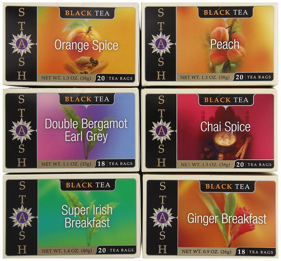 Stash Tea Black Tea Six Flavor Assortment, 18-20 Count Tea Bags in Foil (Pack of 6)