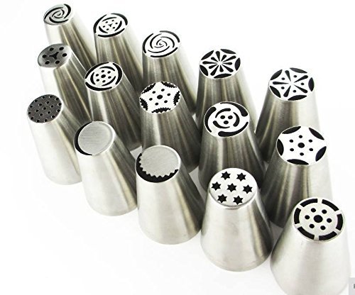 HLCS Russian Piping Tips 15PCS/SET Stainless Steel Large Size Icing Syringe Set DIY Nozzle