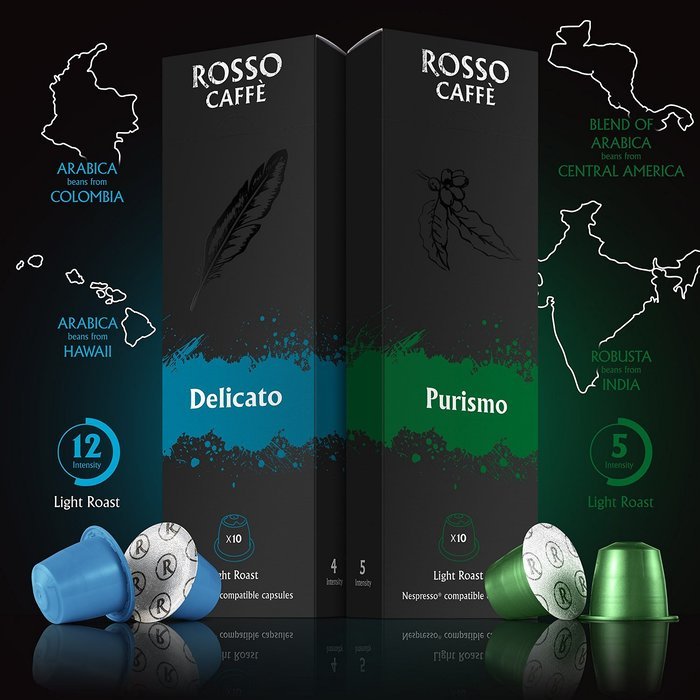 Nespresso Compatible Capsules - Variety Pack (60 Pods) - Fit to All Nespresso Original Line Machine -By Rosso... N4