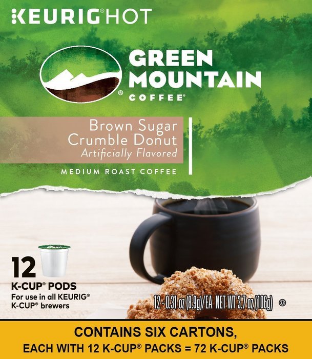 Green Mountain Coffee Brown Sugar Crumble Donut, Keurig K-Cups,12 Count, (Pack of 6) N2
