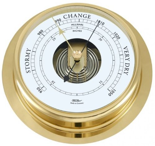 Ambient Weather 1606B-45 Fisher Solid Brass Nautical Open Face Barometer, 8"