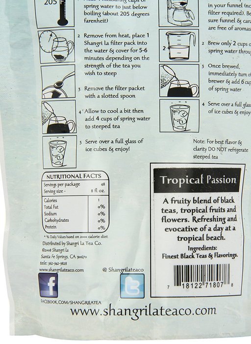 Shangri La Tea Company Iced Tea, Tropical Passion, 6 Count, (3 Oz Total) N3